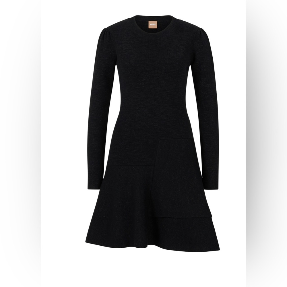NWT Hugo Boss Womens Long-Sleeved Dress Black With Sparkle-effect  Sz XL